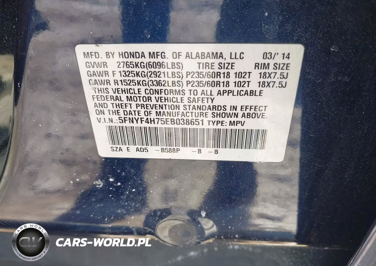 2014 Honda Pilot Ex-L VIN:5FNYF4H75EB038651 - 9