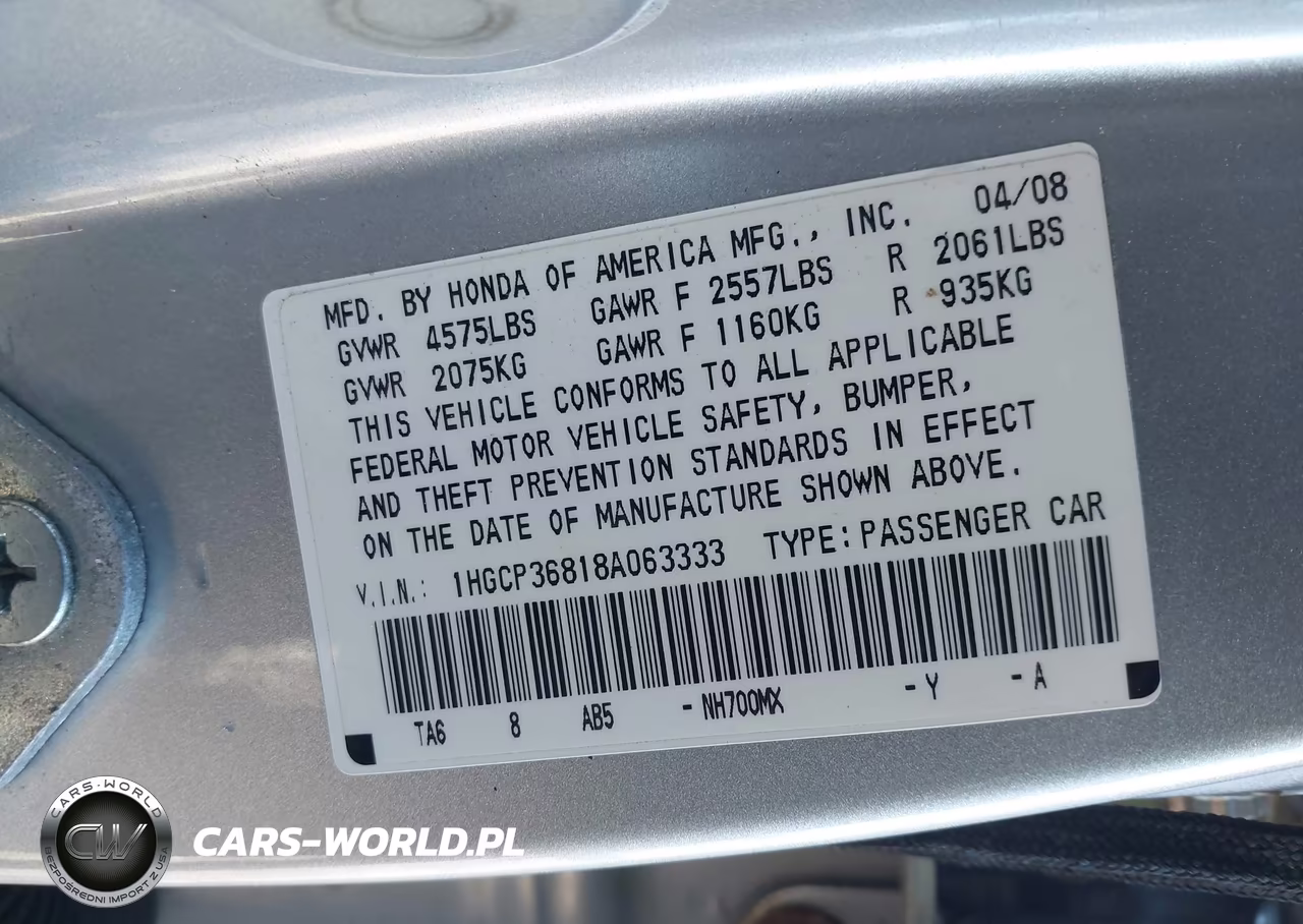 2008 Honda Accord 3.5 Ex-L VIN:1HGCP36818A063333 - 9