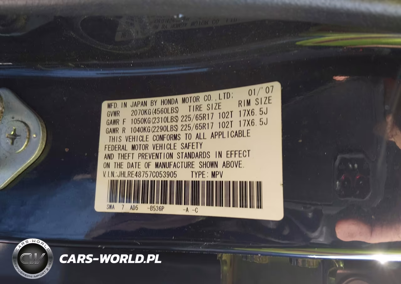 2007 Honda Cr-V Ex-L VIN:JHLRE48757C053905 - 9