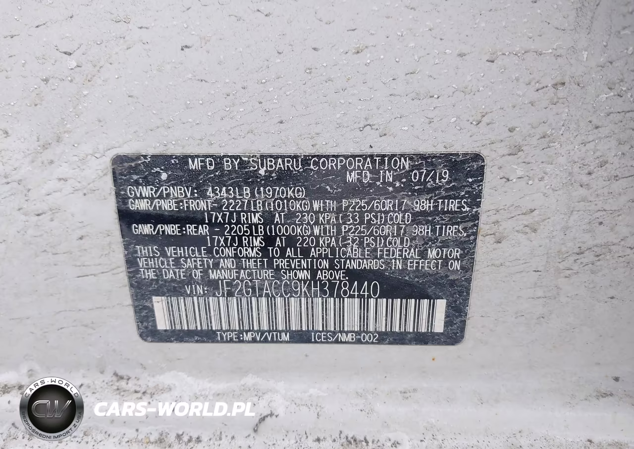 2019 Subaru Crosstrek 2.0I Premium VIN:JF2GTACC9KH378440 - 9