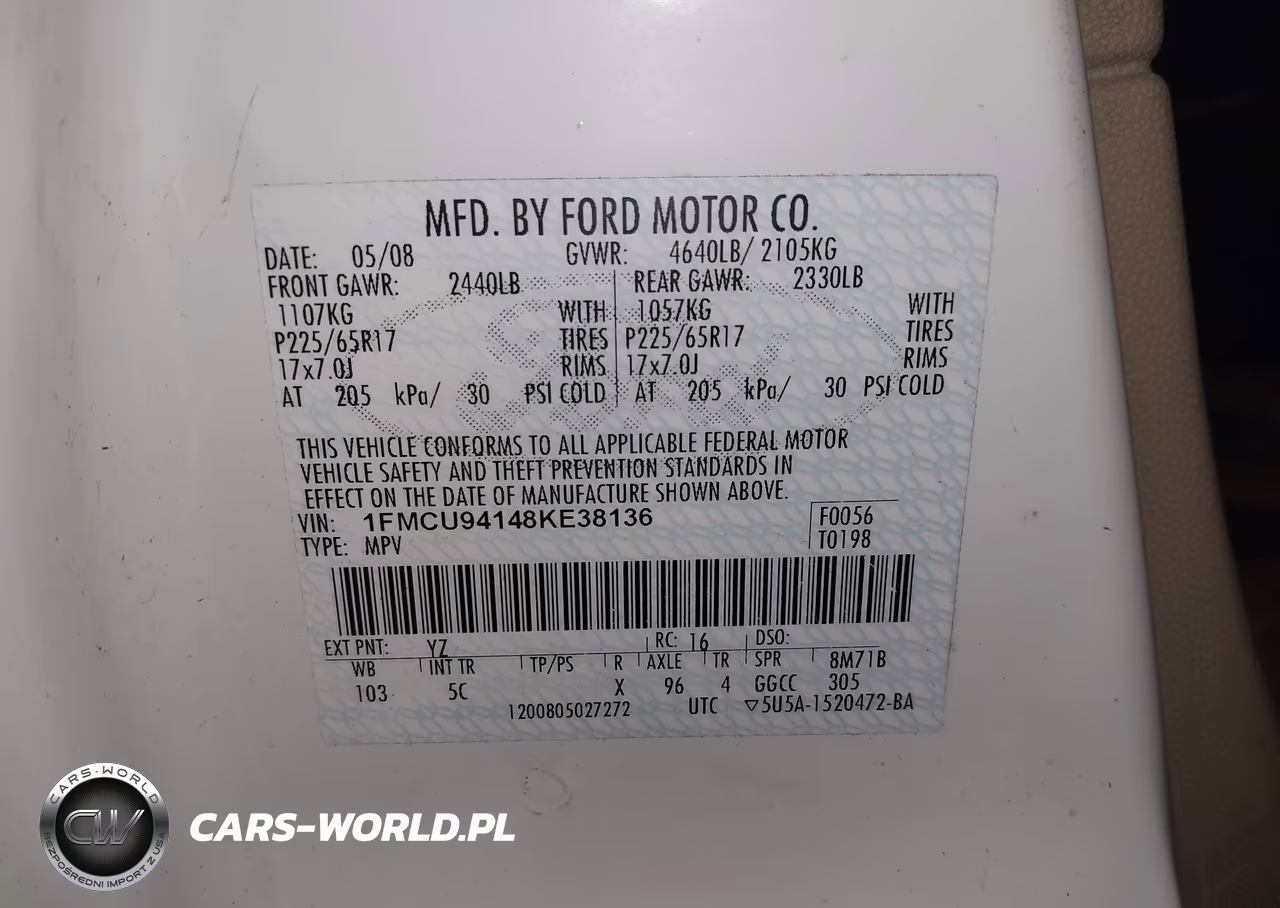 2008 Ford Escape Limited VIN:1FMCU94148KE38136 - 9
