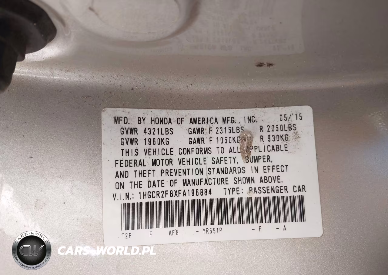 2015 Honda Accord Ex-L VIN:1HGCR2F8XFA196884 - 9