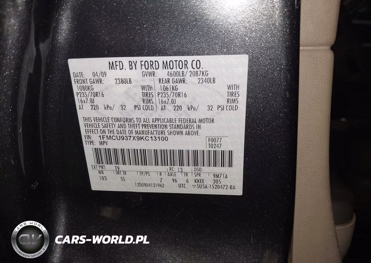 2009 Ford Escape Xlt VIN:1FMCU937X9KC13100 - 9