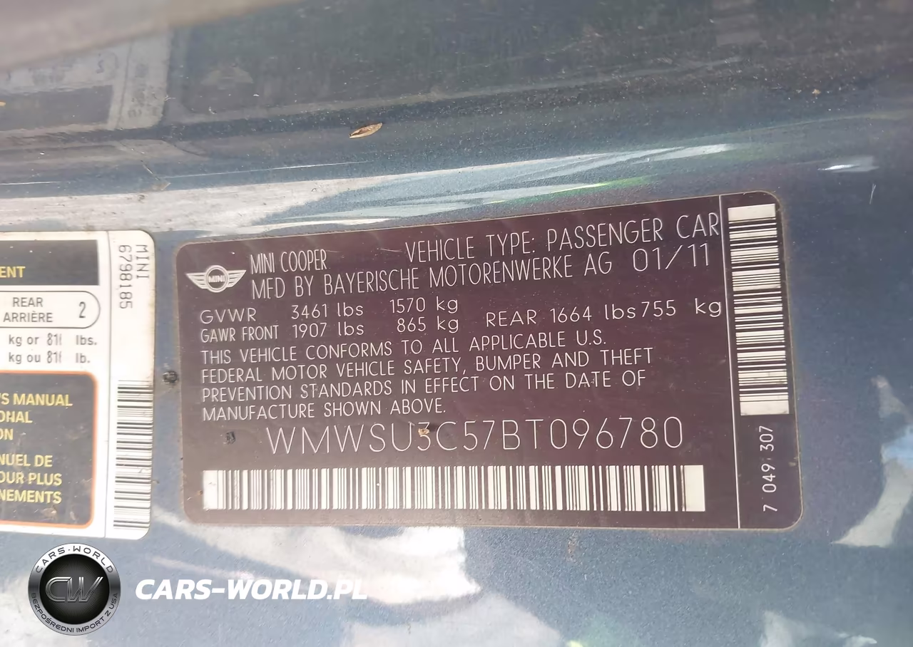 2011 Mini Cooper VIN:WMWSU3C57BT096780 - 9