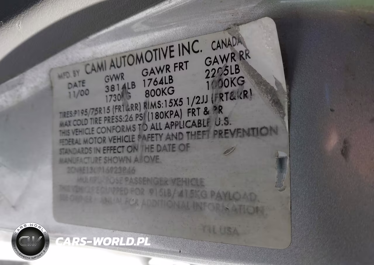 2001 Chevrolet Tracker Hard Top Base VIN:2CNBE13C916923846 - 9