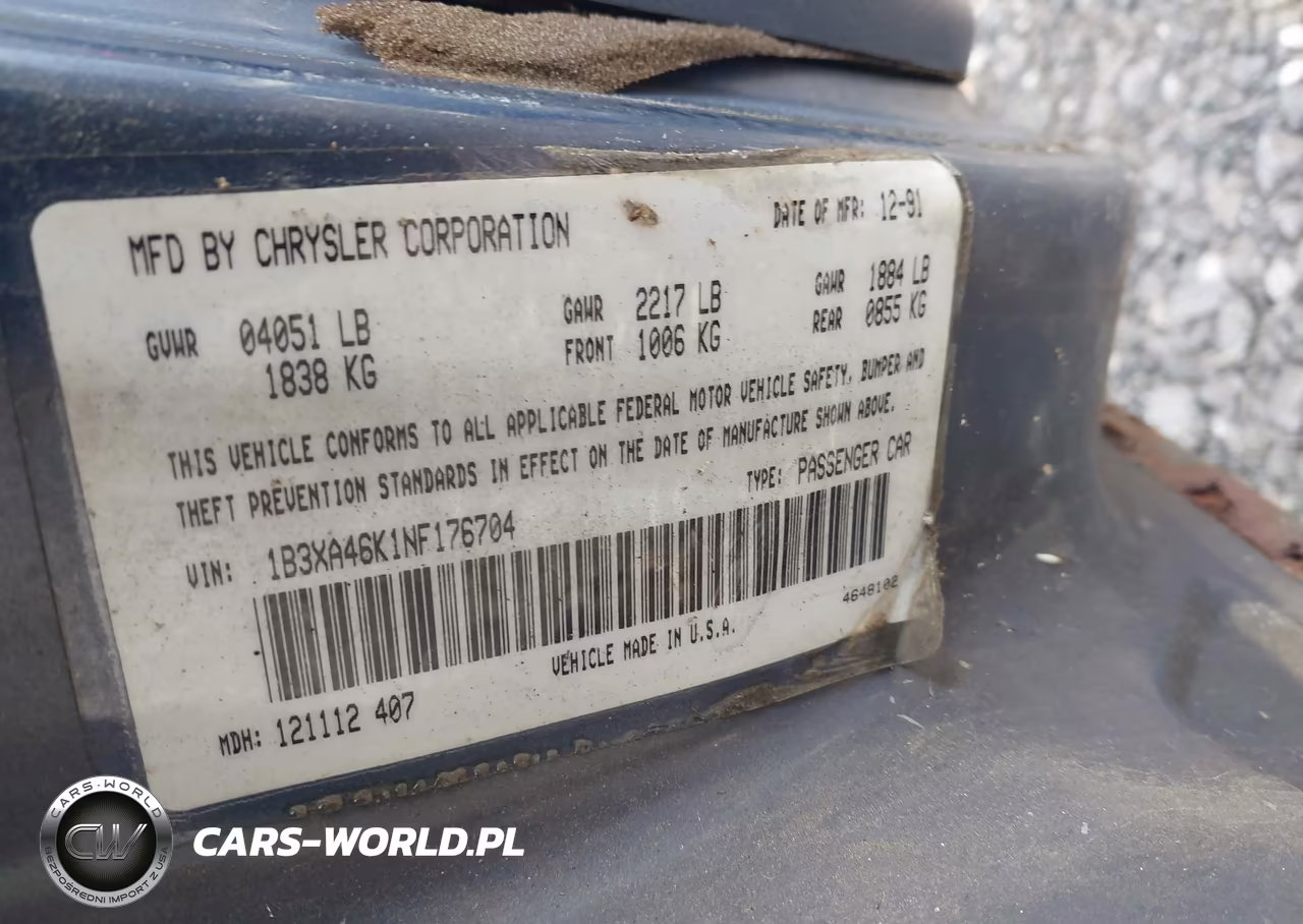1992 Dodge Spirit VIN:1B3XA46K1NF176704 - 9