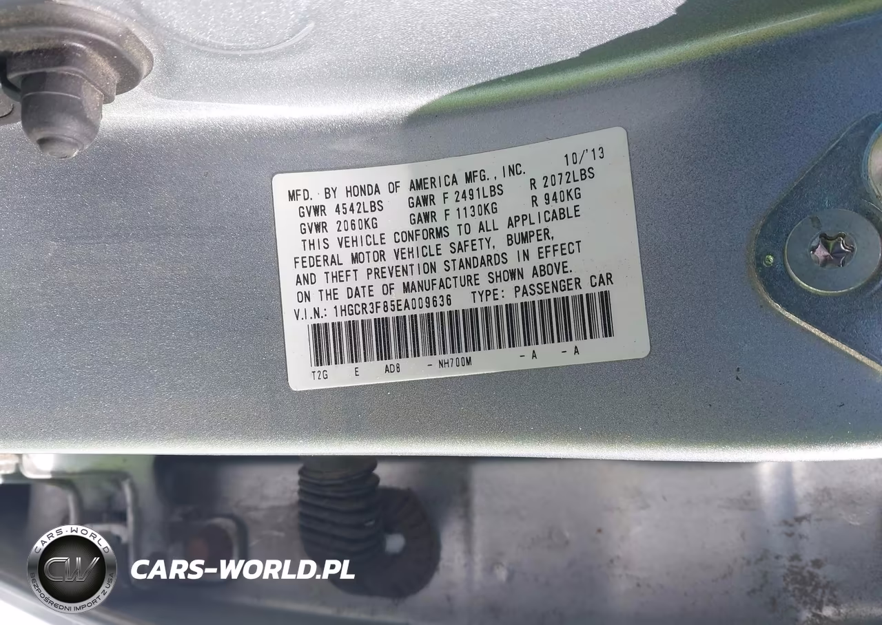 2014 Honda Accord Ex-L V-6 VIN:1HGCR3F85EA009636 - 9