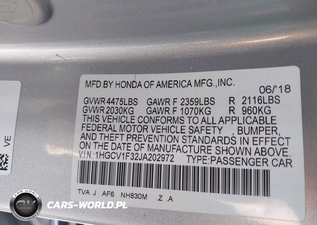 2018 Honda Accord Sport VIN:1HGCV1F32JA202972 - 9