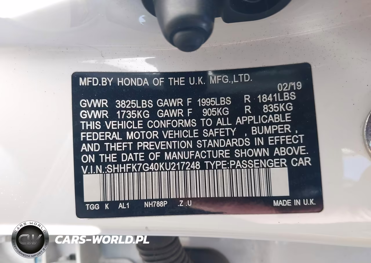 2019 Honda Civic Sport VIN:SHHFK7G40KU217248 - 9