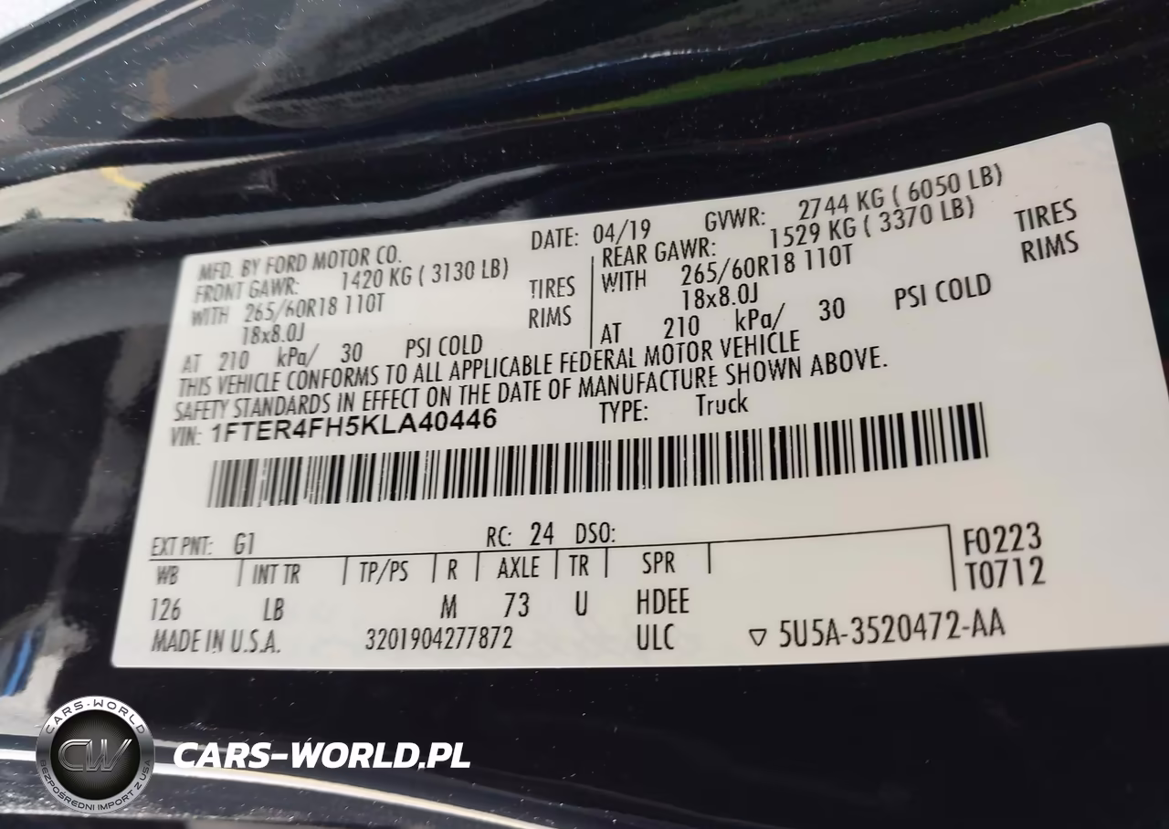 2019 Ford Ranger Xlt VIN:1FTER4FH5KLA40446 - 9