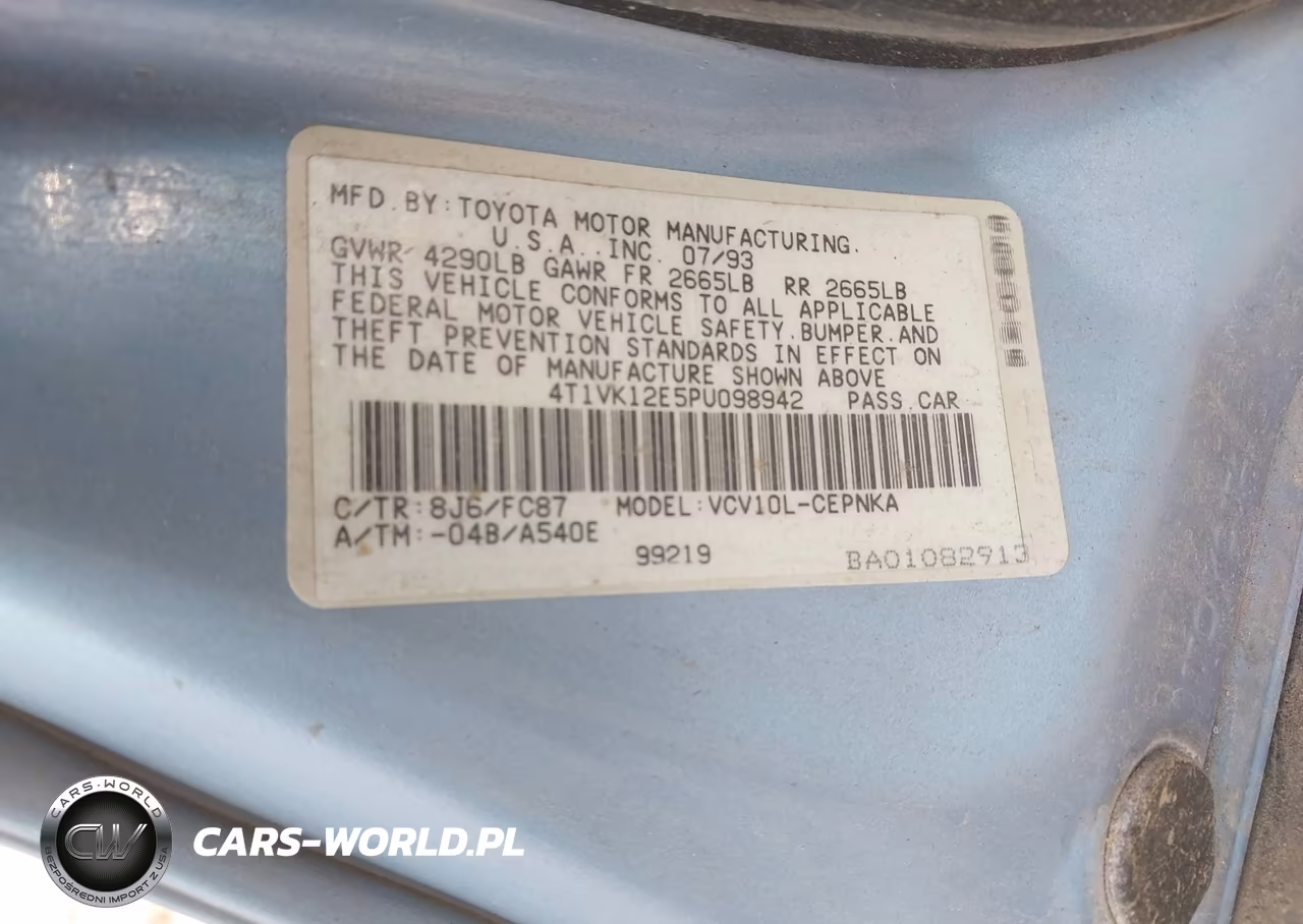 1993 Toyota Camry Le VIN:4T1VK12E5PU098942 - 9