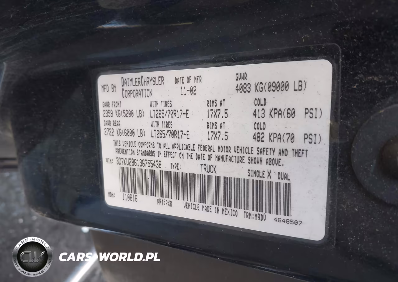 2003 Dodge Ram 2500 VIN:3D7KU28613G755438 - 9