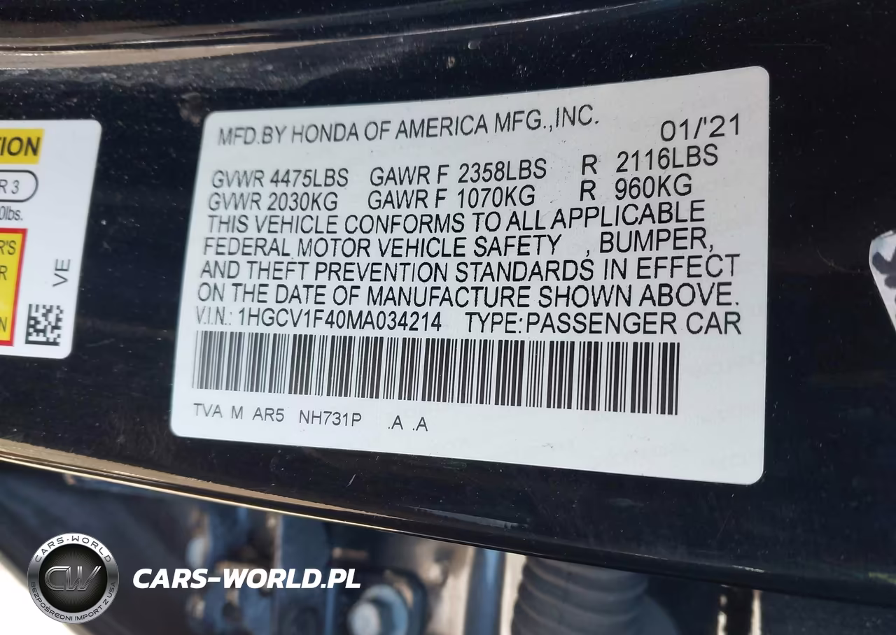 2021 Honda Accord Sport Special Edition VIN:1HGCV1F40MA034214 - 9