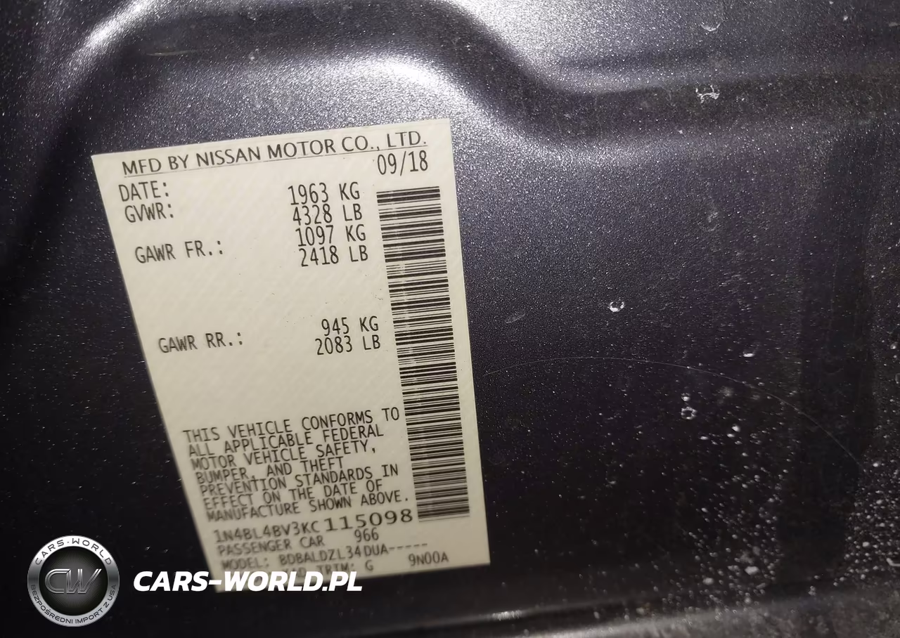 2019 Nissan Altima 2.5 S VIN:1N4BL4BV3KC115098 - 9