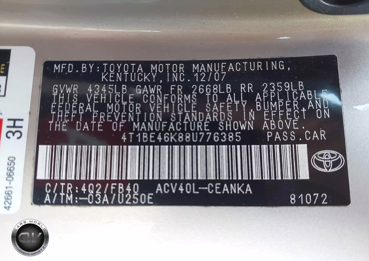 2008 Toyota Camry Le VIN:4T1BE46K88U776385 - 9