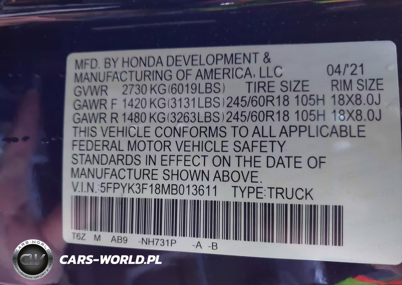 2021 Honda Ridgeline Awd Sport VIN:5FPYK3F18MB013611 - 9