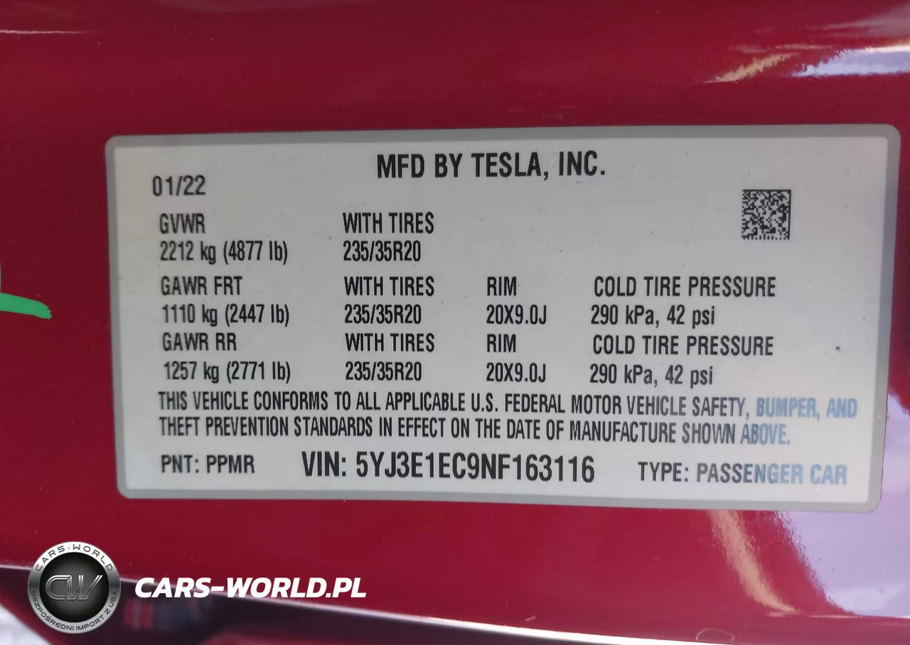 2022 Tesla Model 3 Performance Dual Motor All-Wheel Drive VIN:5YJ3E1EC9NF163116 - 9