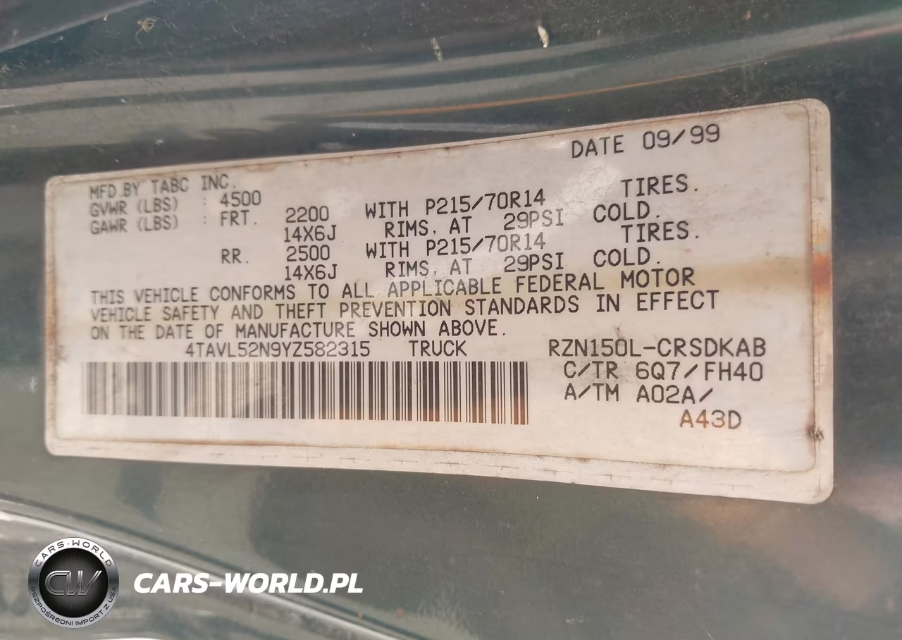 2000 Toyota Tacoma VIN:4TAVL52N9YZ582315 - 9