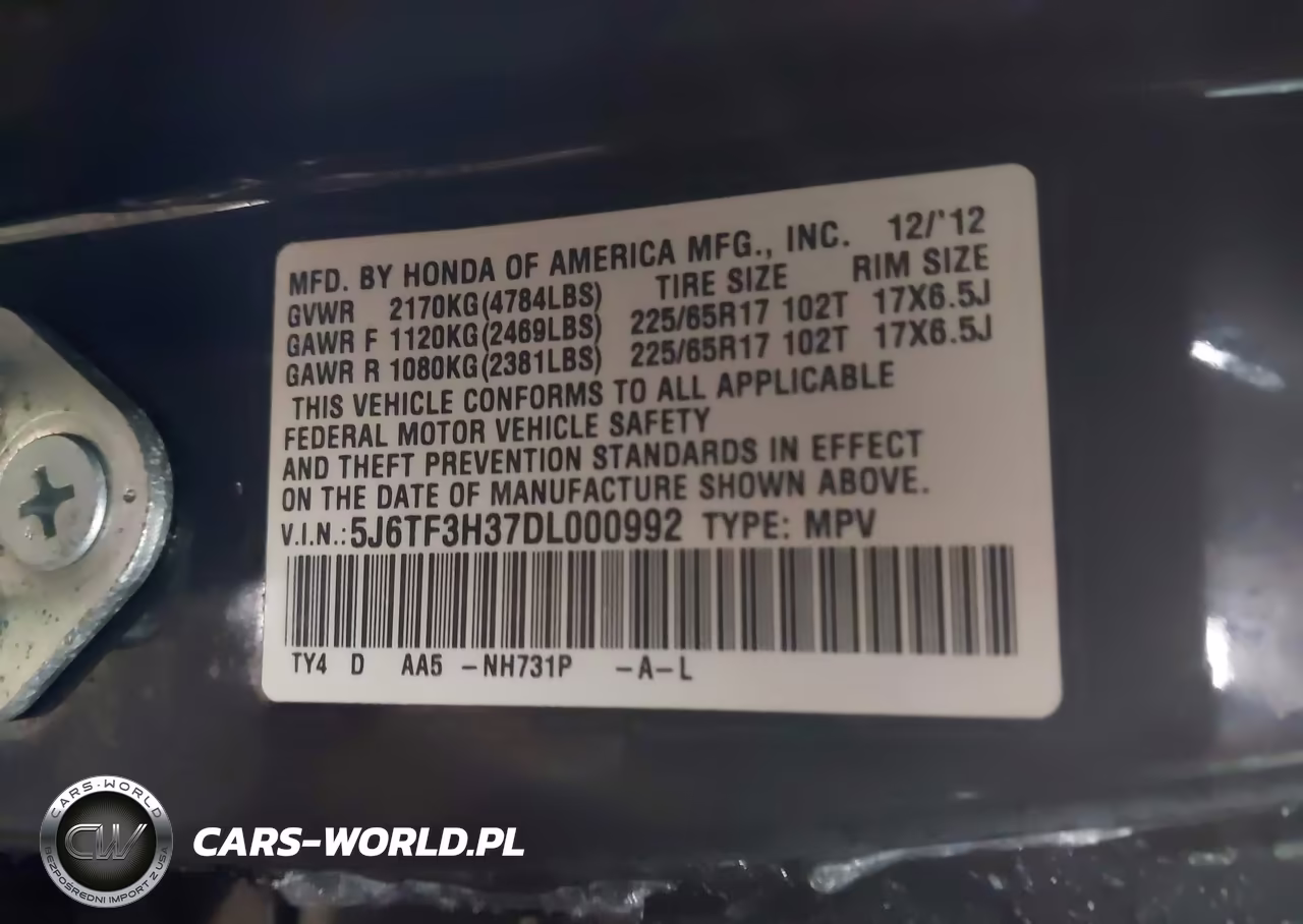 2013 Honda Crosstour Ex VIN:5J6TF3H37DL000992 - 9