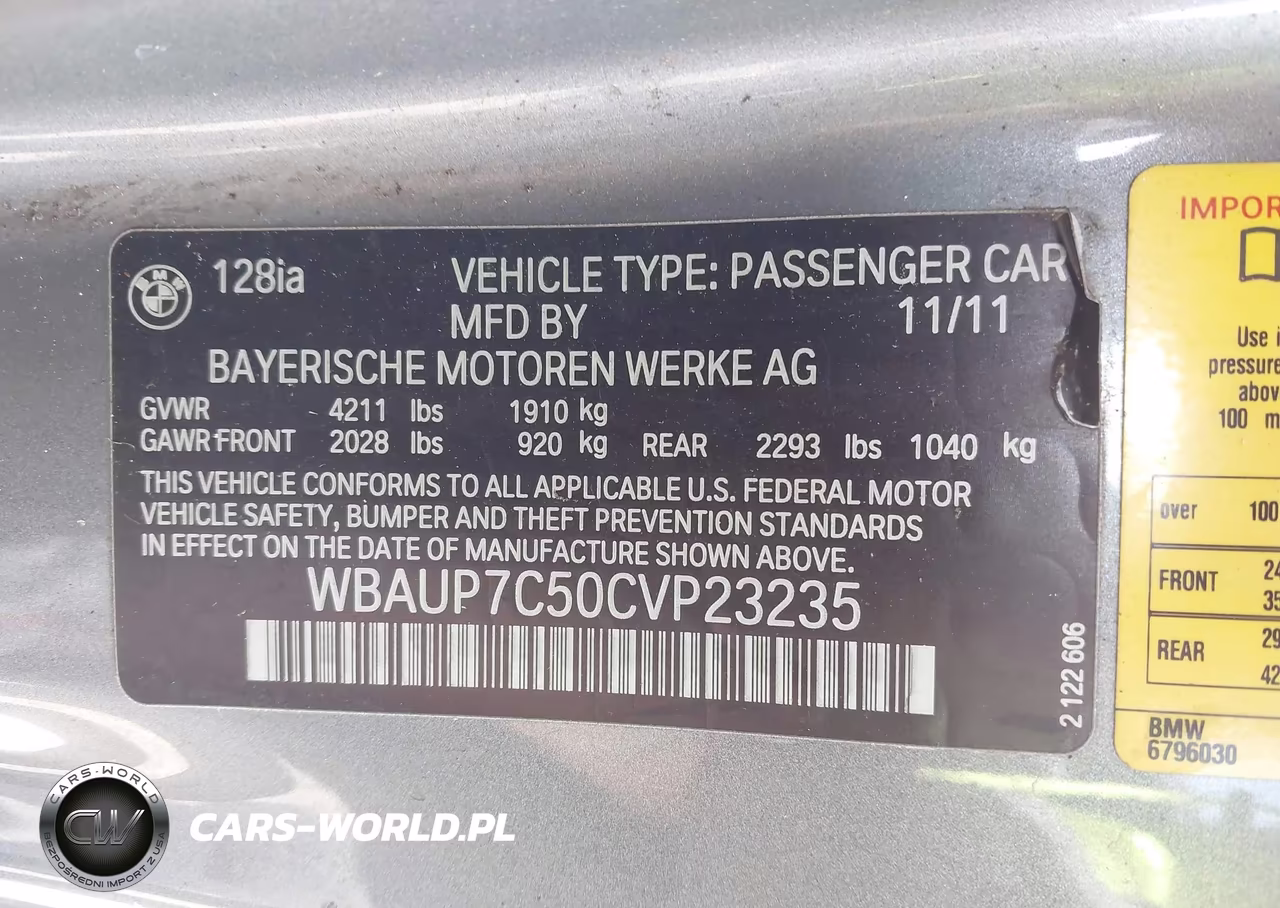 2012 BMW 128I VIN:WBAUP7C50CVP23235 - 9