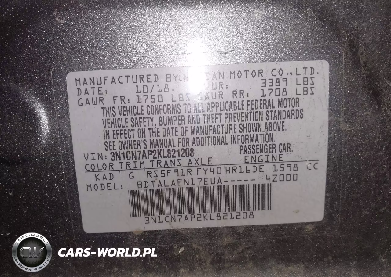 2019 Nissan Versa 1.6 S VIN:3N1CN7AP2KL821208 - 9