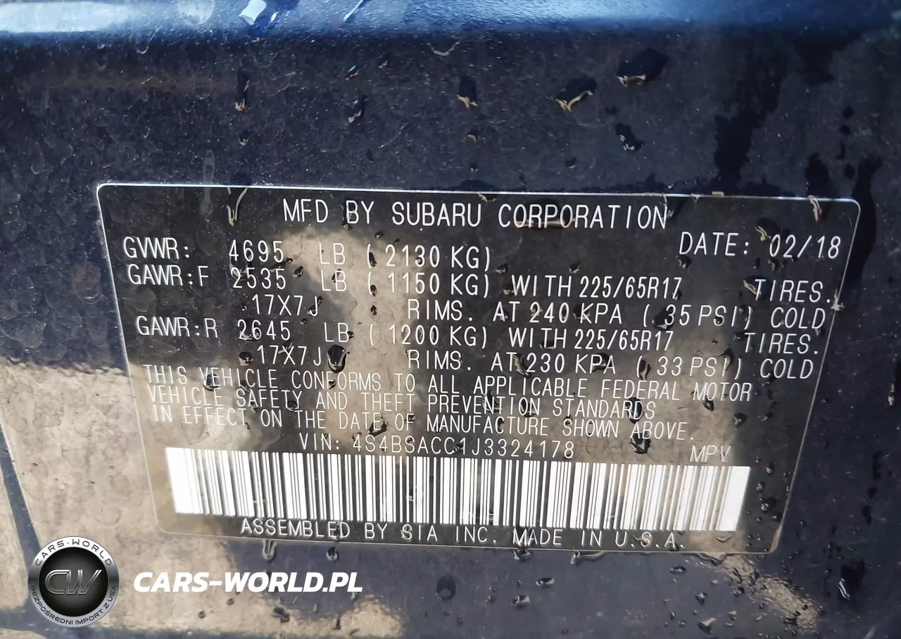 2018 Subaru Outback 2.5I Premium VIN:4S4BSACC1J3324178 - 9