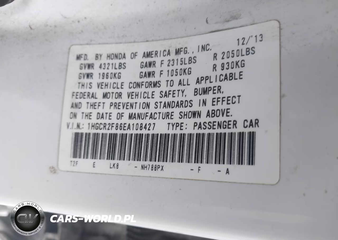 2014 Honda Accord Ex-L VIN:1HGCR2F86EA108427 - 9