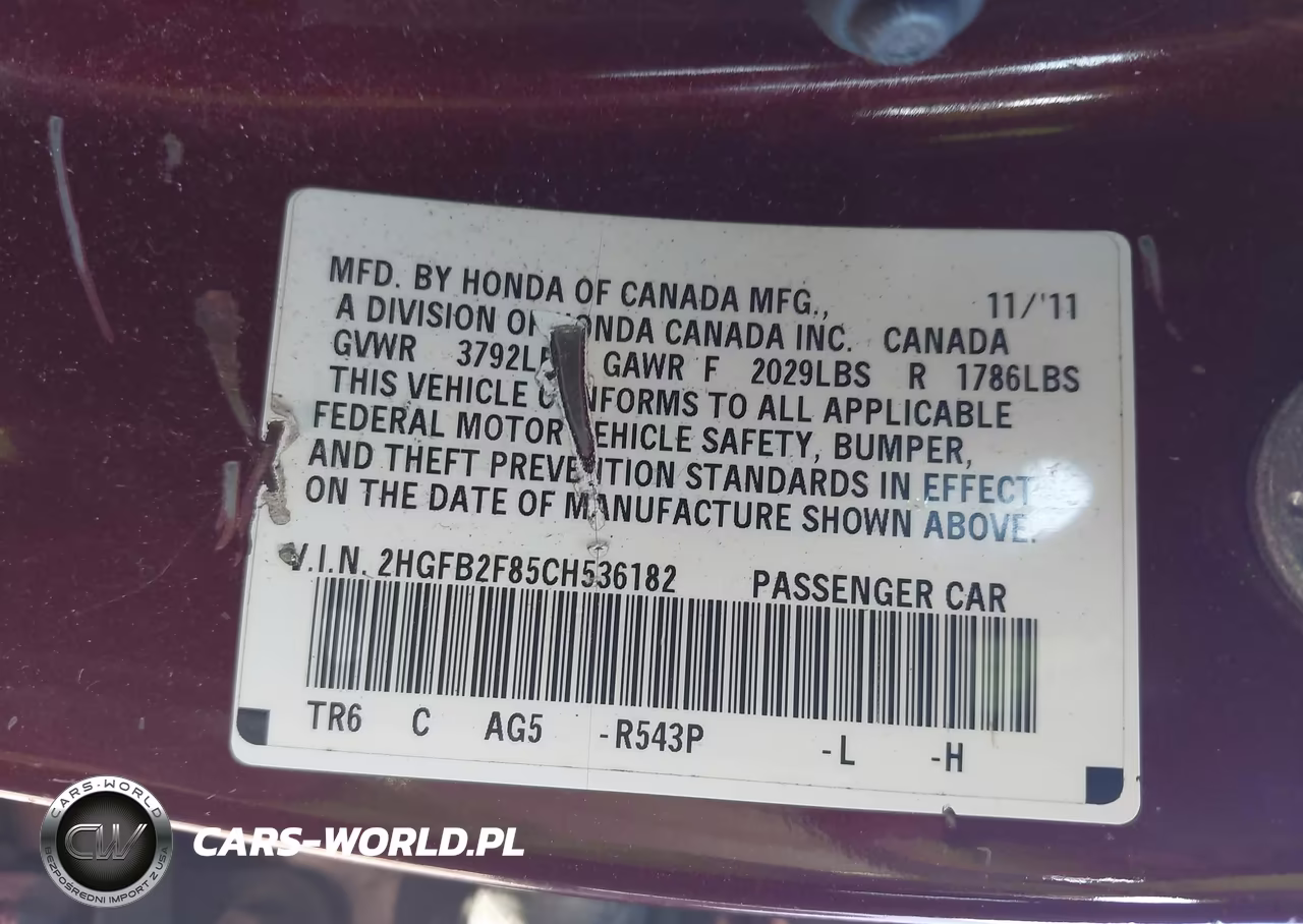 2012 Honda Civic Ex VIN:2HGFB2F85CH536182 - 9