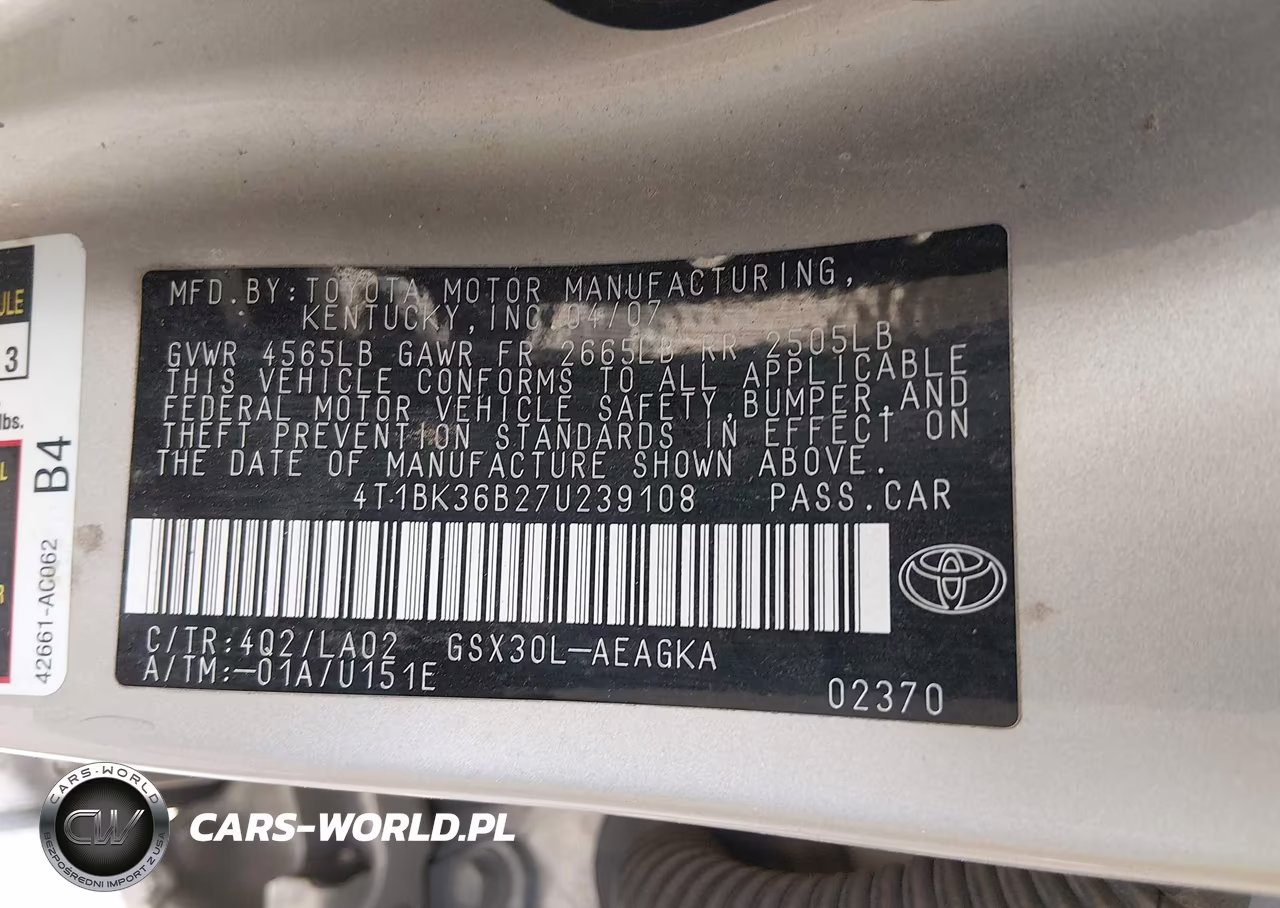 2007 Toyota Avalon Xls VIN:4T1BK36B27U239108 - 9
