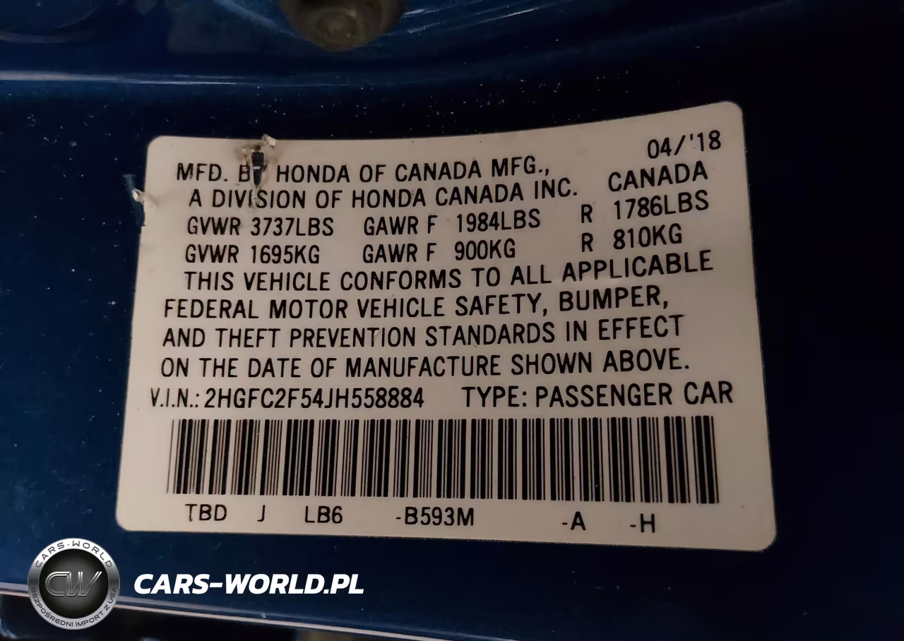 2018 Honda Civic Lx VIN:2HGFC2F54JH558884 - 9