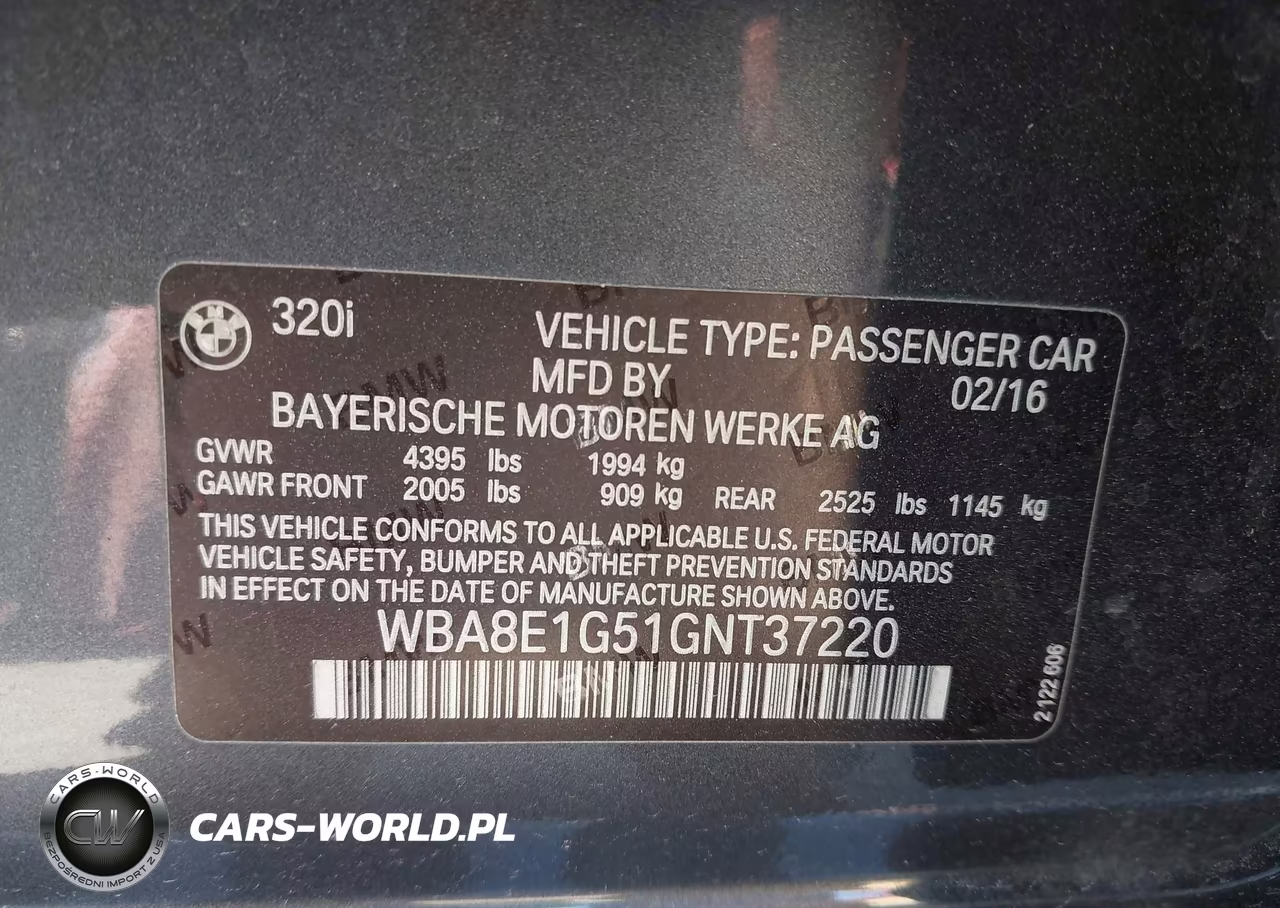 2016 BMW 320I VIN:WBA8E1G51GNT37220 - 9