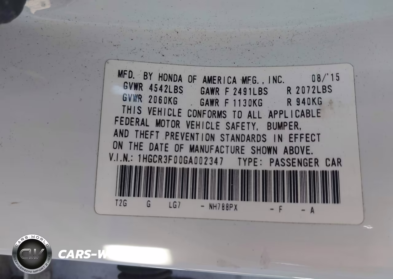 2016 Honda Accord Ex-L V-6 VIN:1HGCR3F00GA002347 - 9