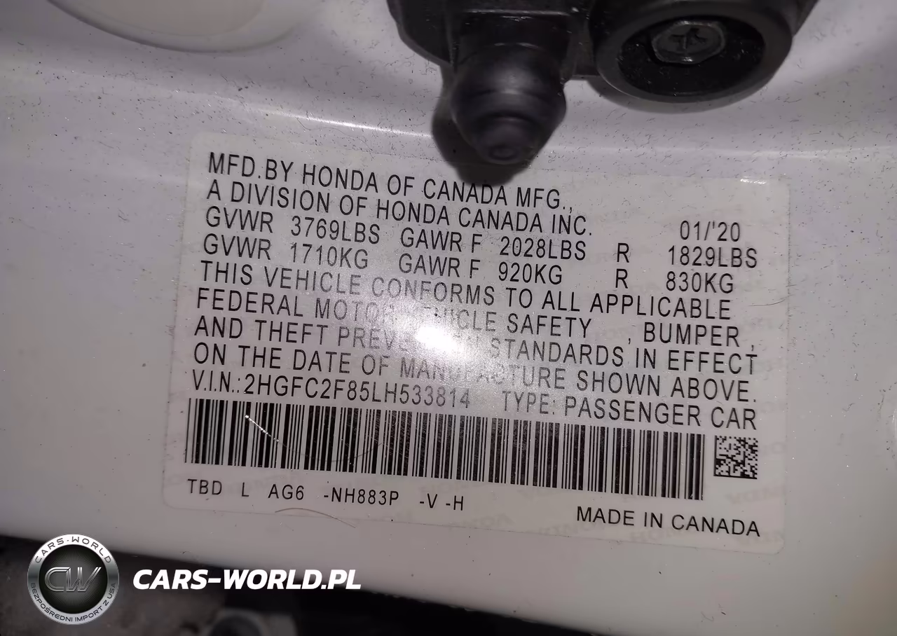 2020 Honda Civic Sport VIN:2HGFC2F85LH533814 - 9