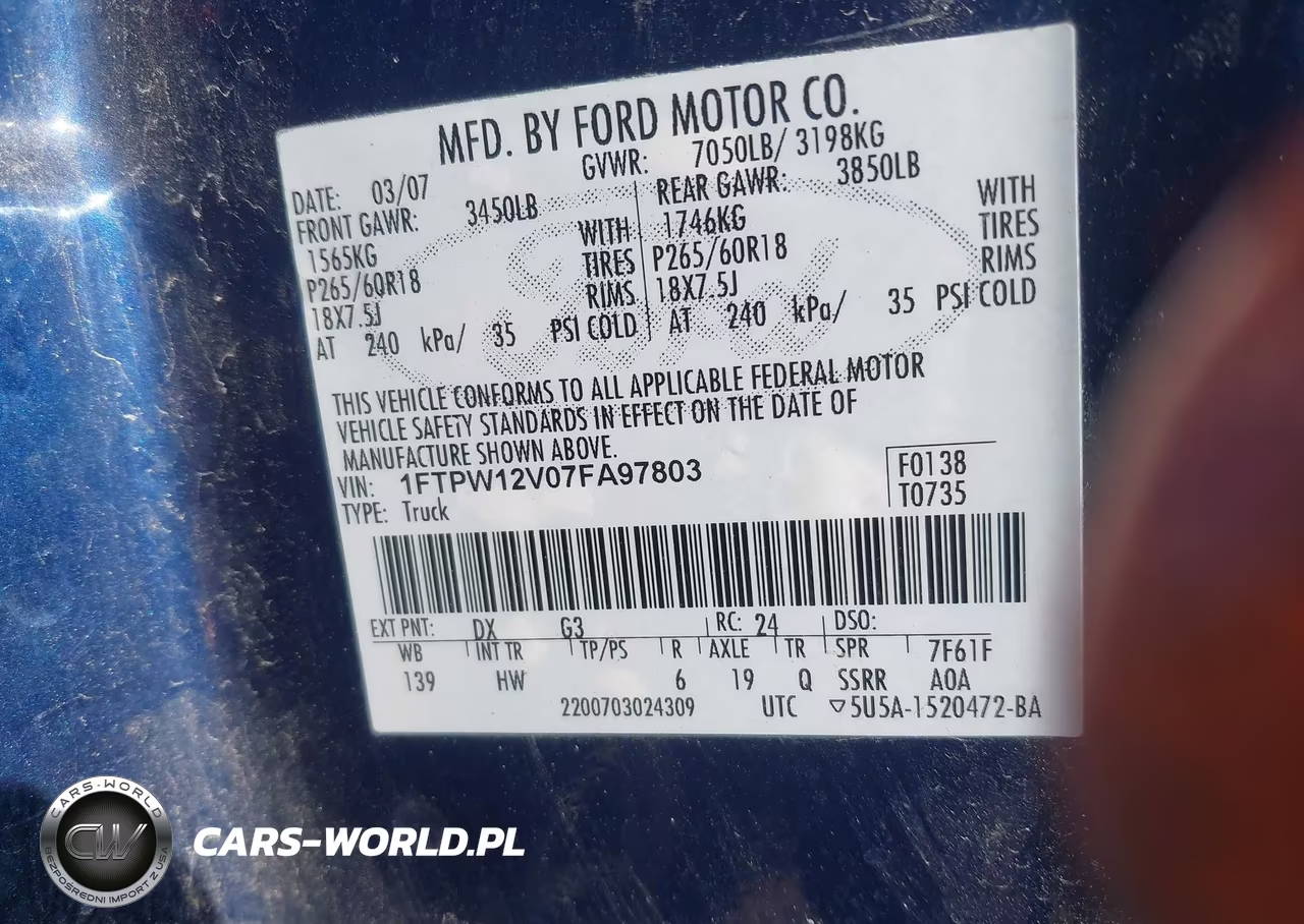 2007 Ford F-150 Lariat-Xlt VIN:1FTPW12V07FA97803 - 9
