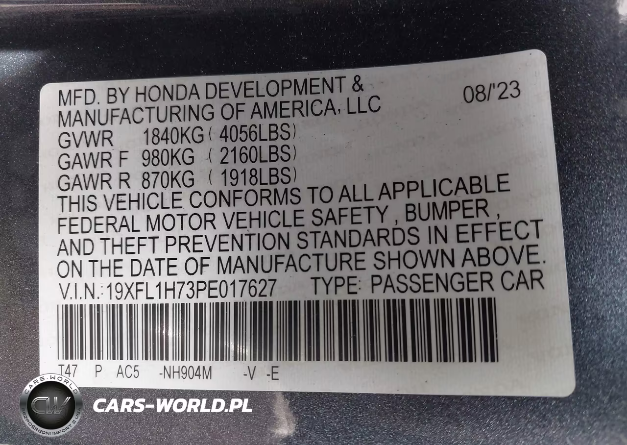 2023 Honda Civic Ex-L-Ex-L W-O Bsi VIN:19XFL1H73PE017627 - 9