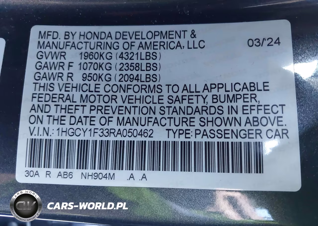 2024 Honda Accord Ex VIN:1HGCY1F33RA050462 - 9
