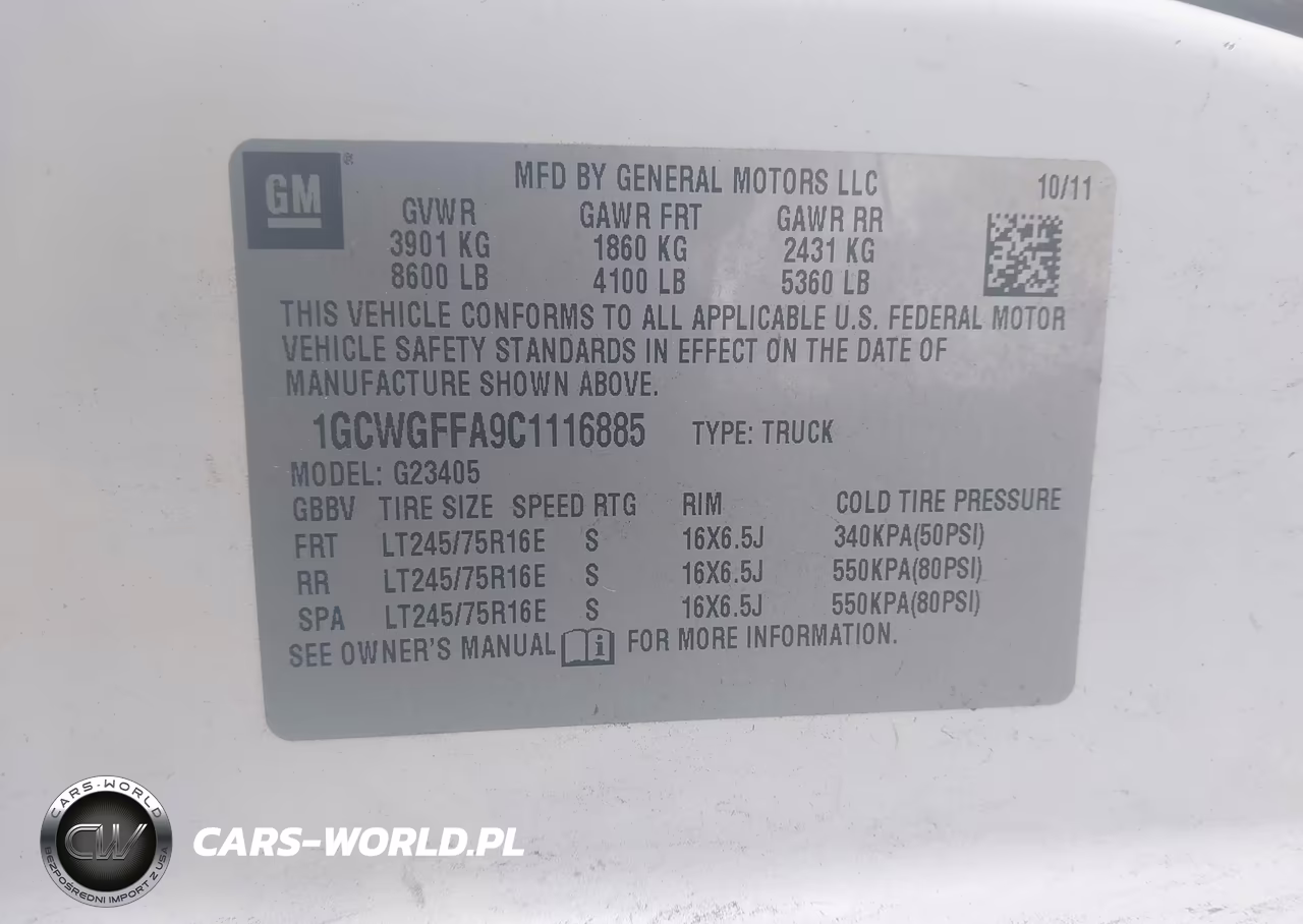 2012 Chevrolet Express 2500 Work Van VIN:1GCWGFFA9C1116885 - 9