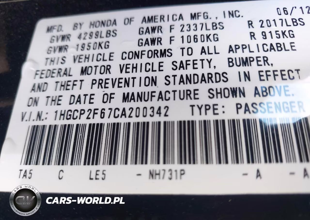 2012 Honda Accord 2.4 Se VIN:1HGCP2F67CA200342 - 9