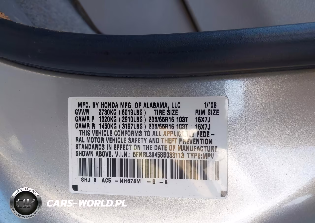 2008 Honda Odyssey Ex VIN:5FNRL38458B033113 - 9