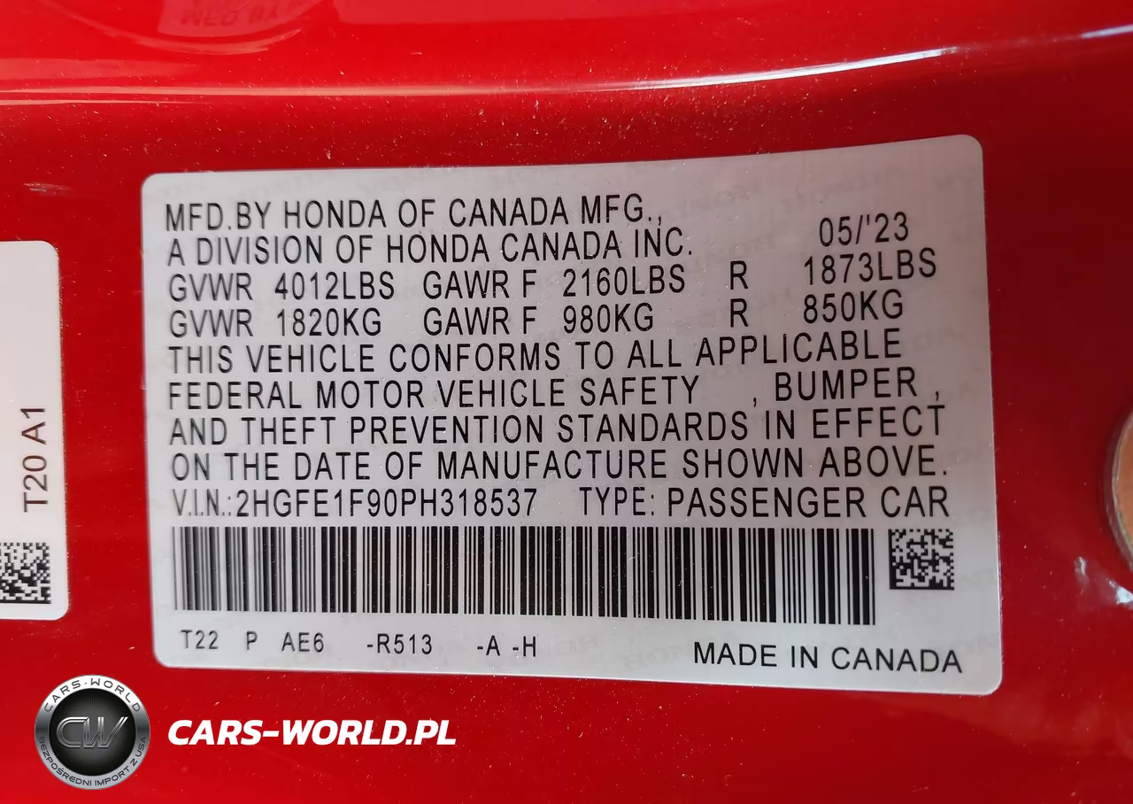2023 Honda Civic Touring VIN:2HGFE1F90PH318537 - 9