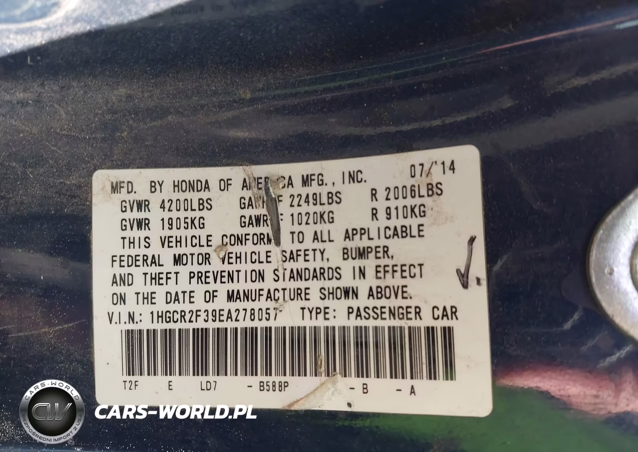 2014 Honda Accord Lx VIN:1HGCR2F39EA278057 - 9