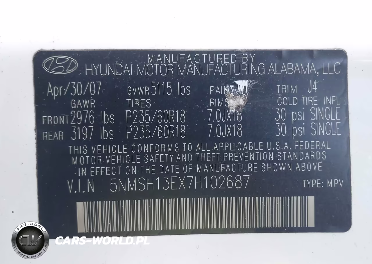 2007 Hyundai Santa Fe Limited-Se VIN:5NMSH13EX7H102687 - 9