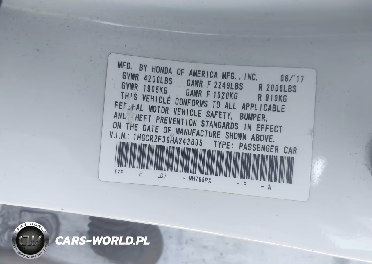 2017 Honda Accord Lx VIN:1HGCR2F39HA243605 - 9