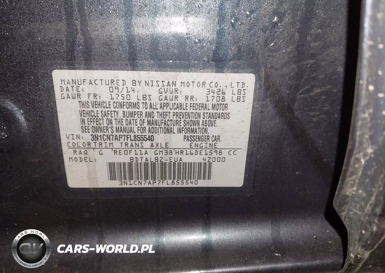 2015 Nissan Versa 1.6 S-1.6 S+-1.6 Sl-1.6 Sv VIN:3N1CN7AP7FL855540 - 9