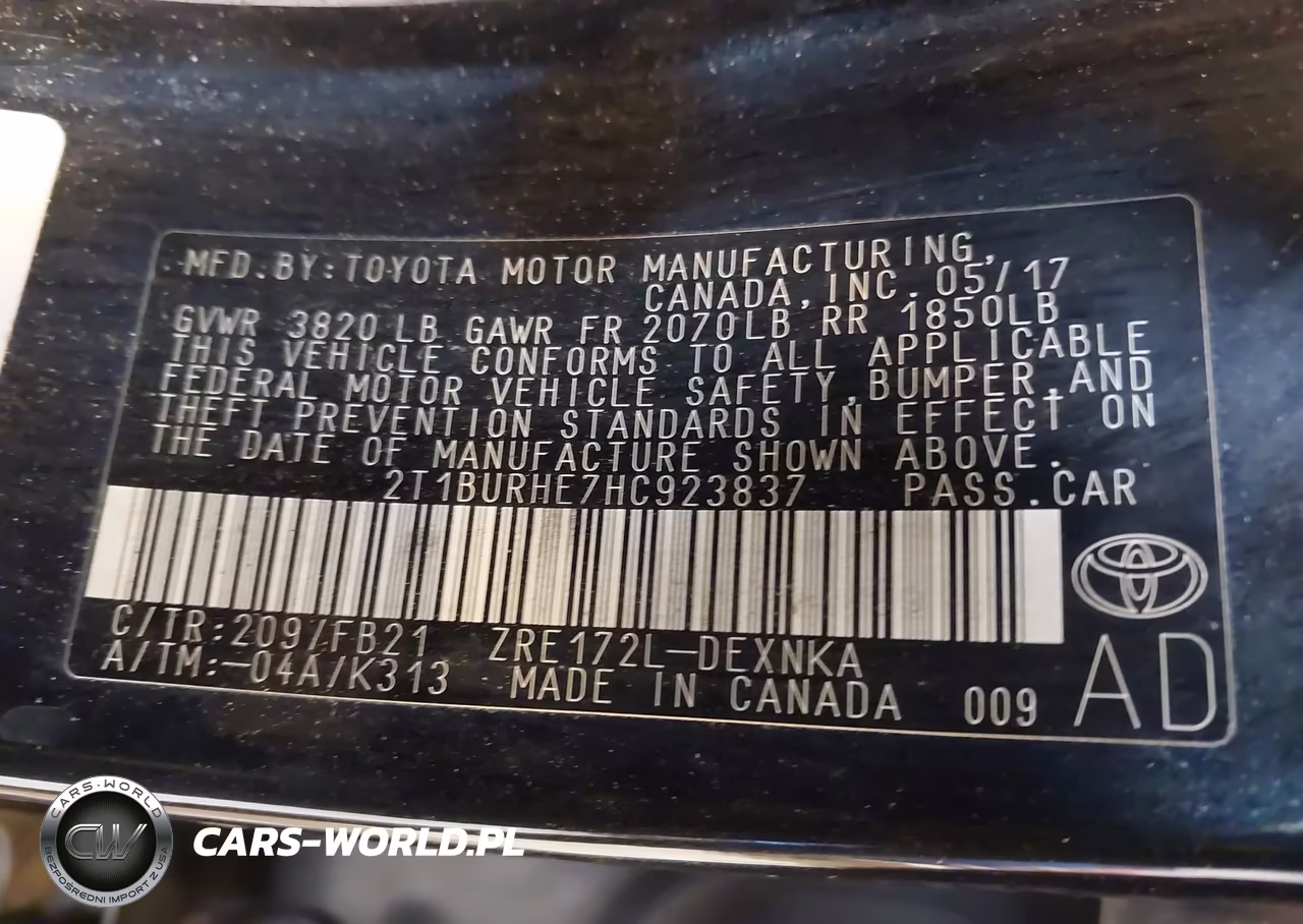 2017 Toyota Corolla Le VIN:2T1BURHE7HC923837 - 9