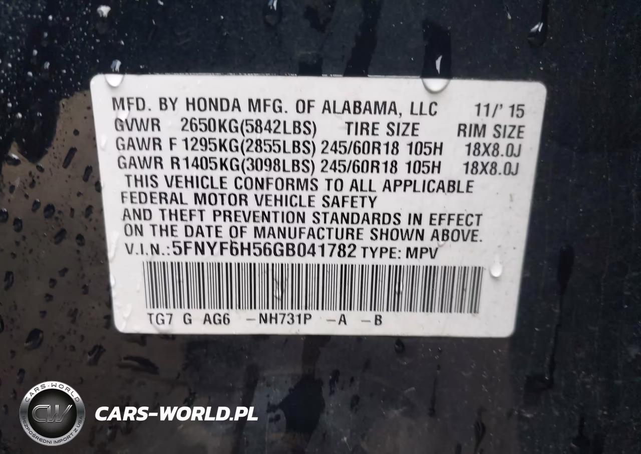 2016 Honda Pilot Ex-L VIN:5FNYF6H56GB041782 - 9