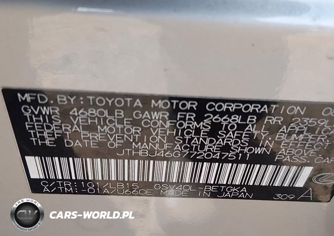 2007 Lexus Es 350 VIN:JTHBJ46G772047511 - 9