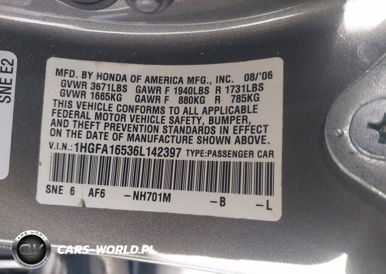 2006 Honda Civic Lx VIN:1HGFA16536L142397 - 9