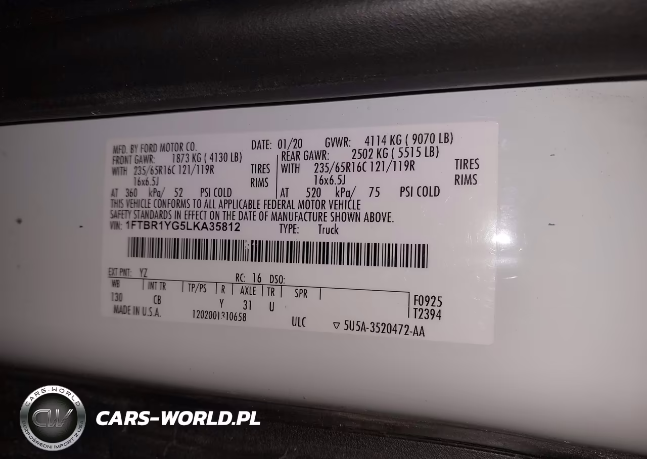 2020 FORD TRANSIT-250 T-250 VIN:1FTBR1YG5LKA35812 - 9
