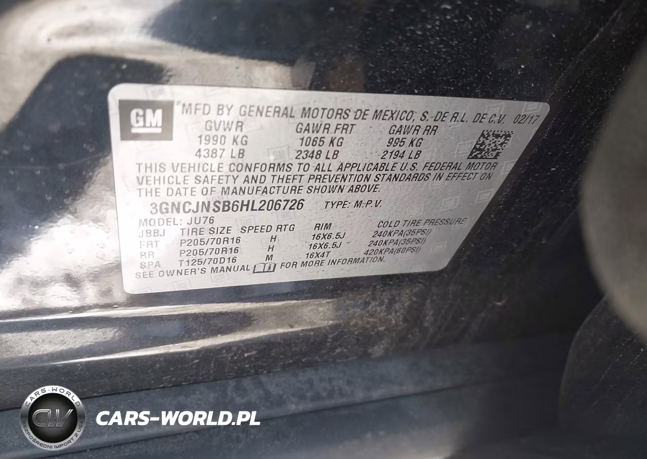 2017 Chevrolet Trax Ls VIN:3GNCJNSB6HL206726 - 9